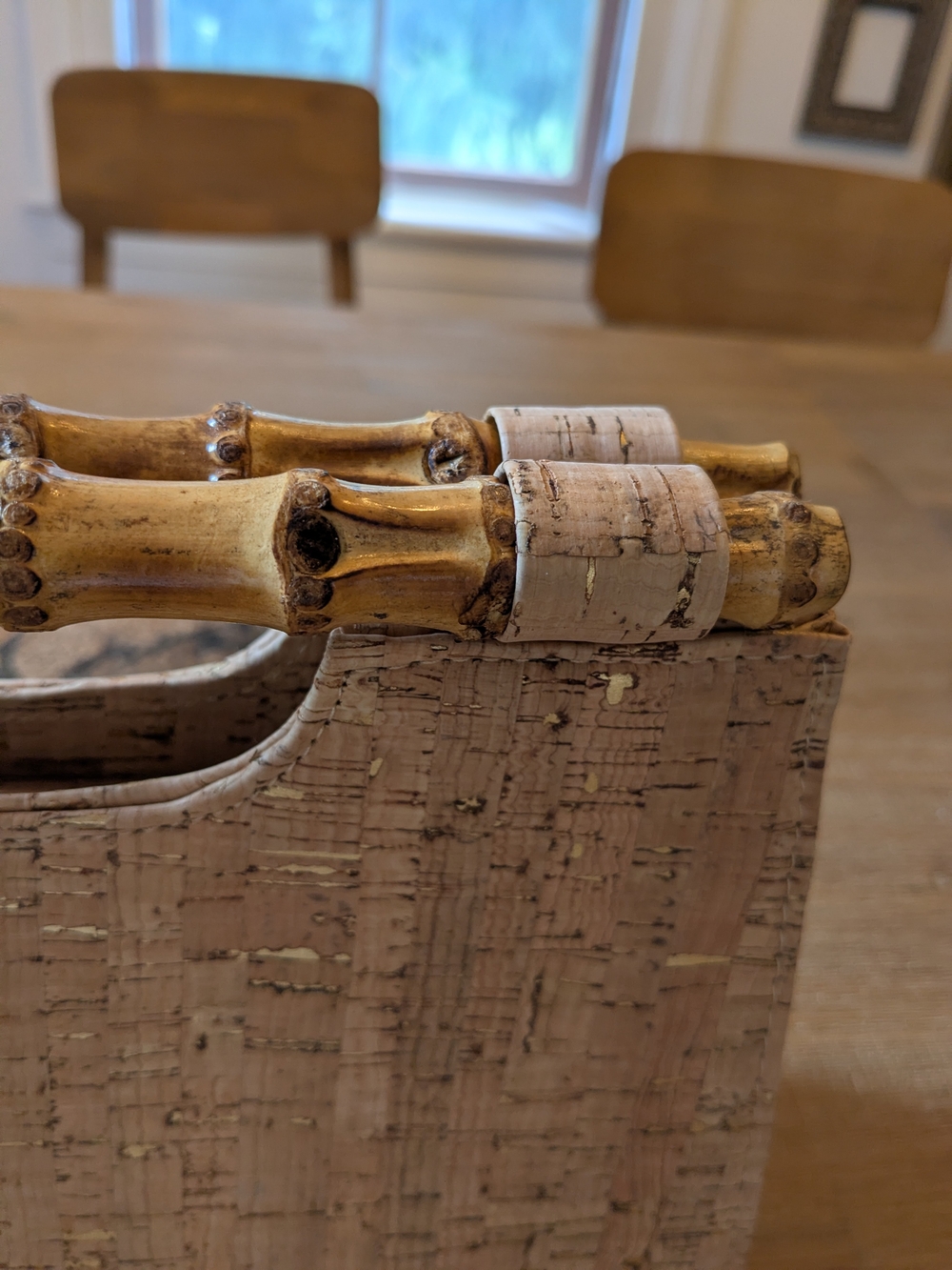 Cork Bamboo-Handle Tote Bag in Natural Brown - Picture 3 of 12